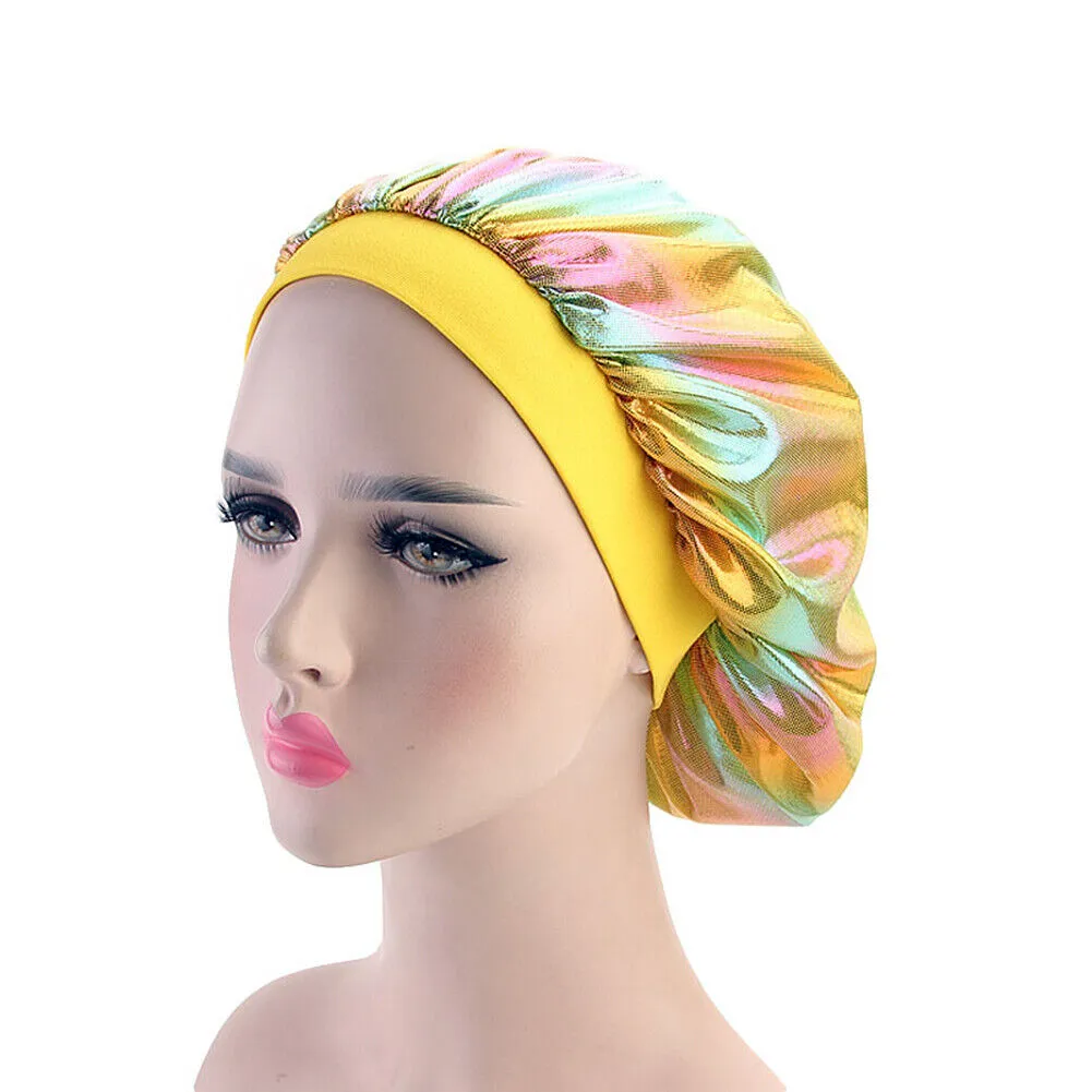 US Women Satin Night Sleep Cap Hair Bonnet Hat Silk Head Cover Wide Elastic Band