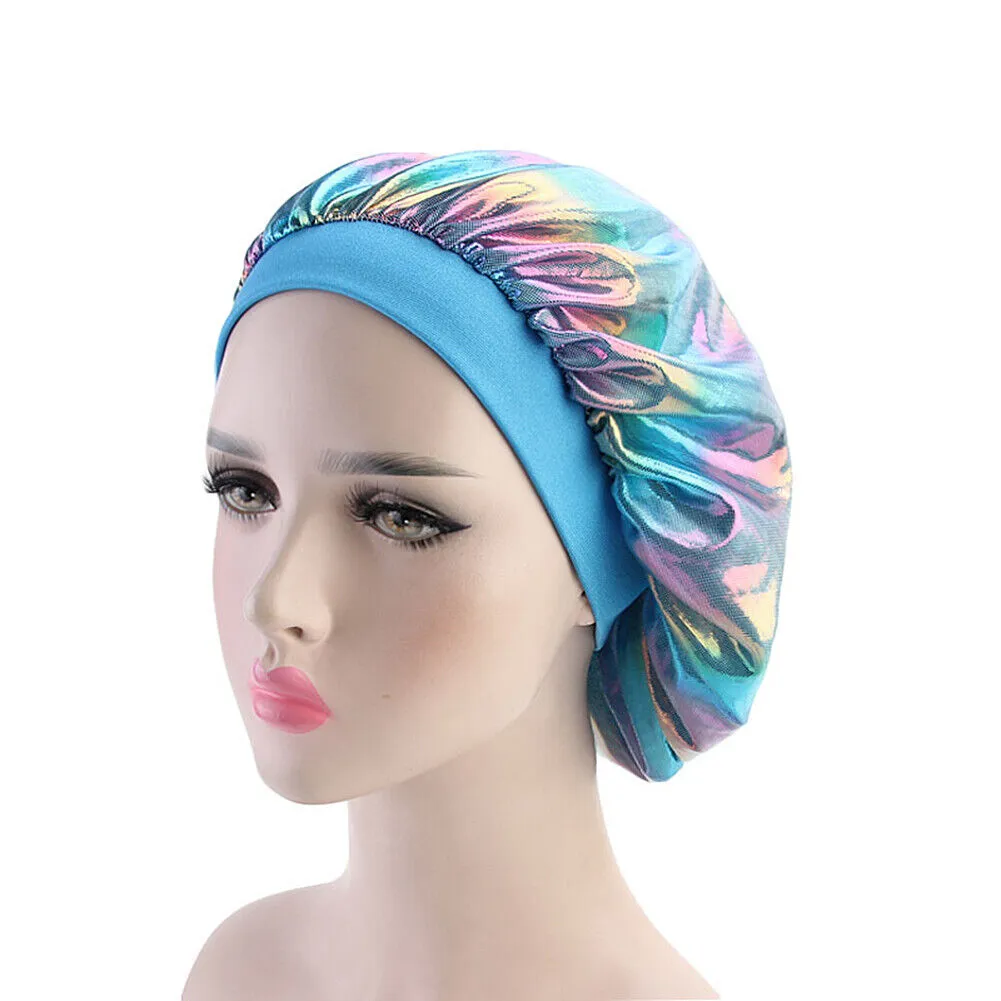 US Women Satin Night Sleep Cap Hair Bonnet Hat Silk Head Cover Wide Elastic Band