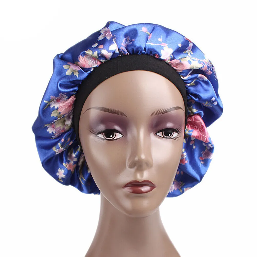 US Women Satin Night Sleep Cap Hair Bonnet Hat Silk Head Cover Wide Elastic Band
