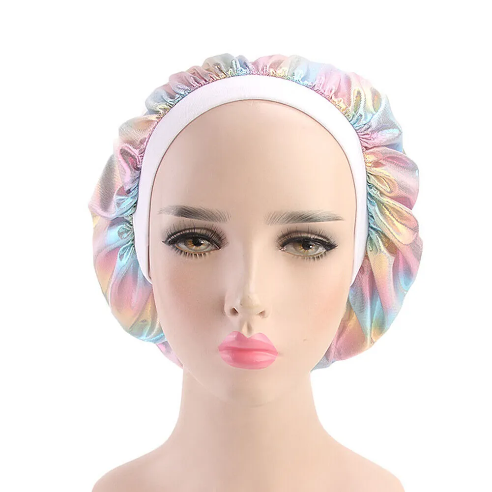US Women Satin Night Sleep Cap Hair Bonnet Hat Silk Head Cover Wide Elastic Band