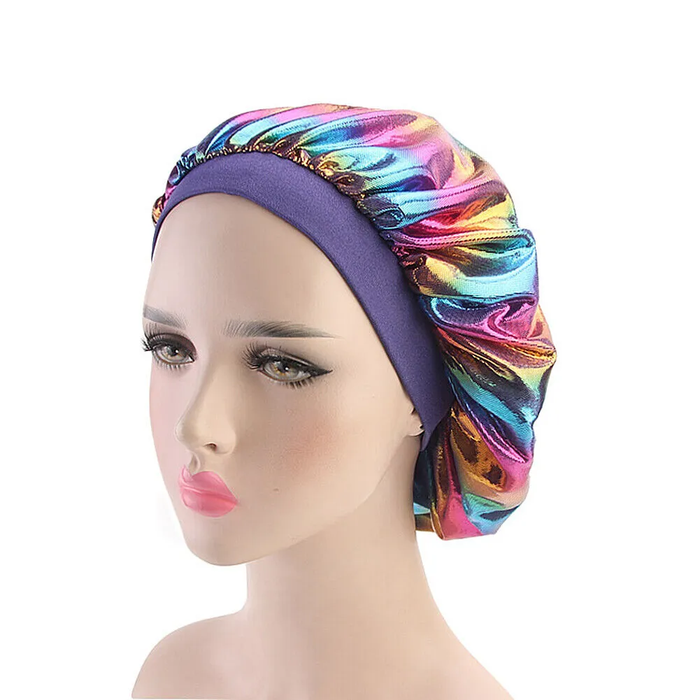 US Women Satin Night Sleep Cap Hair Bonnet Hat Silk Head Cover Wide Elastic Band