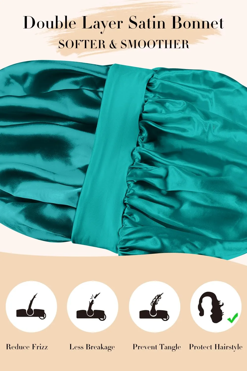 Vettres Hair Bonnet for Sleeping Satin Bonnet Silk Sleep Bonnets Double Layer Satin Bonnet with Tie Peach Red
