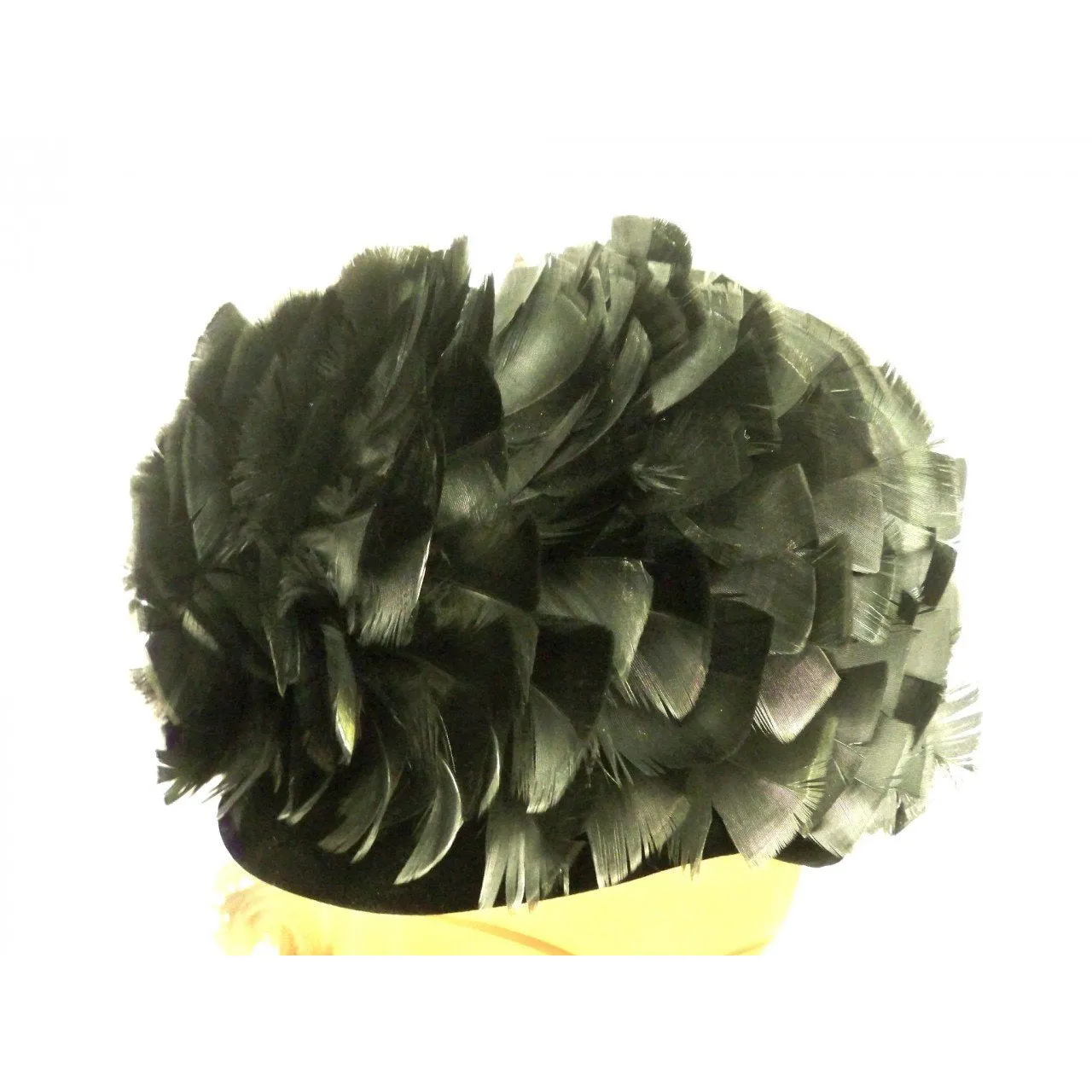Vintage Ladies Bubble Hat Large Black Turkey Feather 1950S