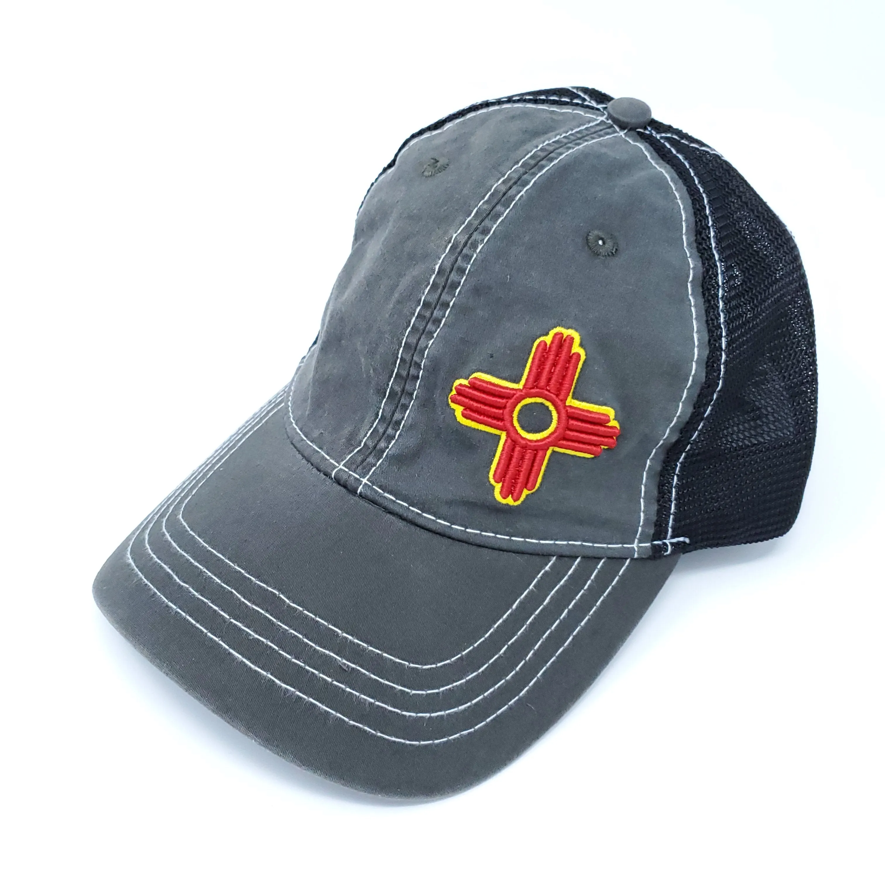 Vintage Trucker Style Snapback with Embroidered Zia Symbol