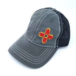 Vintage Trucker Style Snapback with Embroidered Zia Symbol
