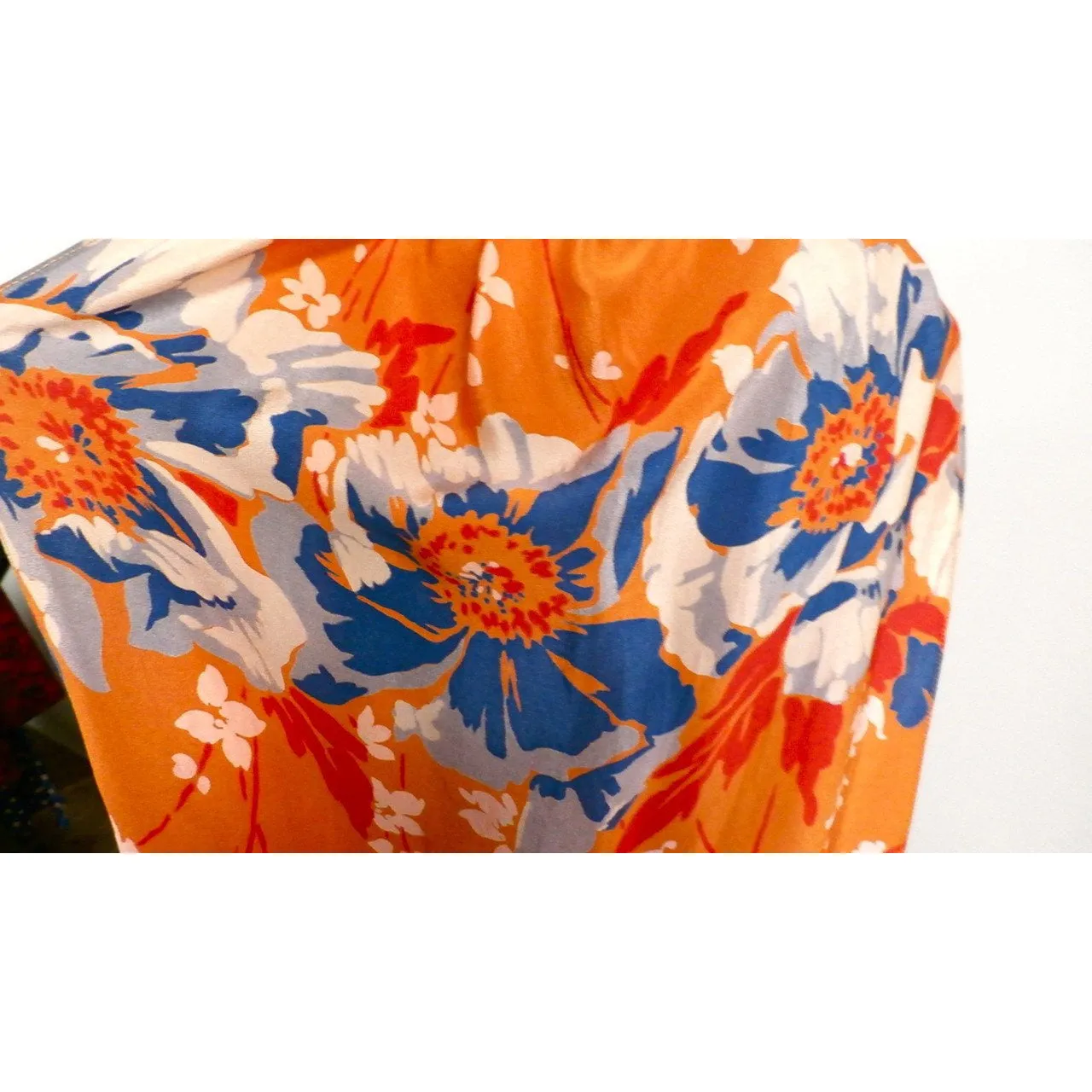 Vintage Womens Silk  Scarf 1920s Floral Orange/Blue Long