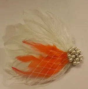 wedding hair accessory, Gatsby Orange feather clip, Bridal Hair Piece Bridesmaid Feather Fascinator, Gatsby Hair Piece, Flapper headpiece,