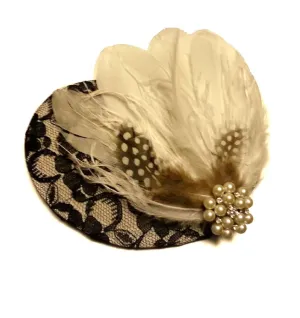 Wedding hat fascinator Hair accessory #Black & White feather facinator Wedding Feather Fascinator Feather Hair Piece Wedding feather hat