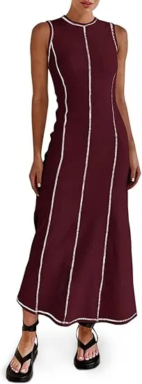 Wenrine Summer Ribbed Knit Dress