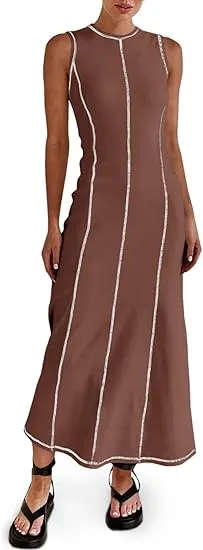 Wenrine Summer Ribbed Knit Dress