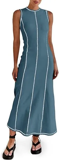 Wenrine Summer Ribbed Knit Dress