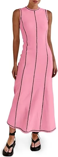 Wenrine Summer Ribbed Knit Dress