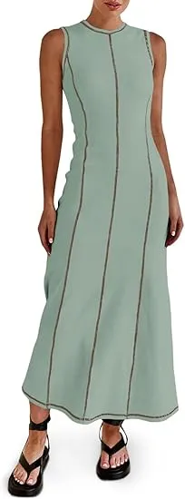 Wenrine Summer Ribbed Knit Dress