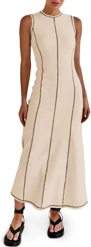 Wenrine Summer Ribbed Knit Dress