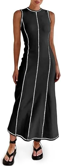 Wenrine Summer Ribbed Knit Dress
