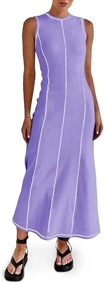 Wenrine Summer Ribbed Knit Dress