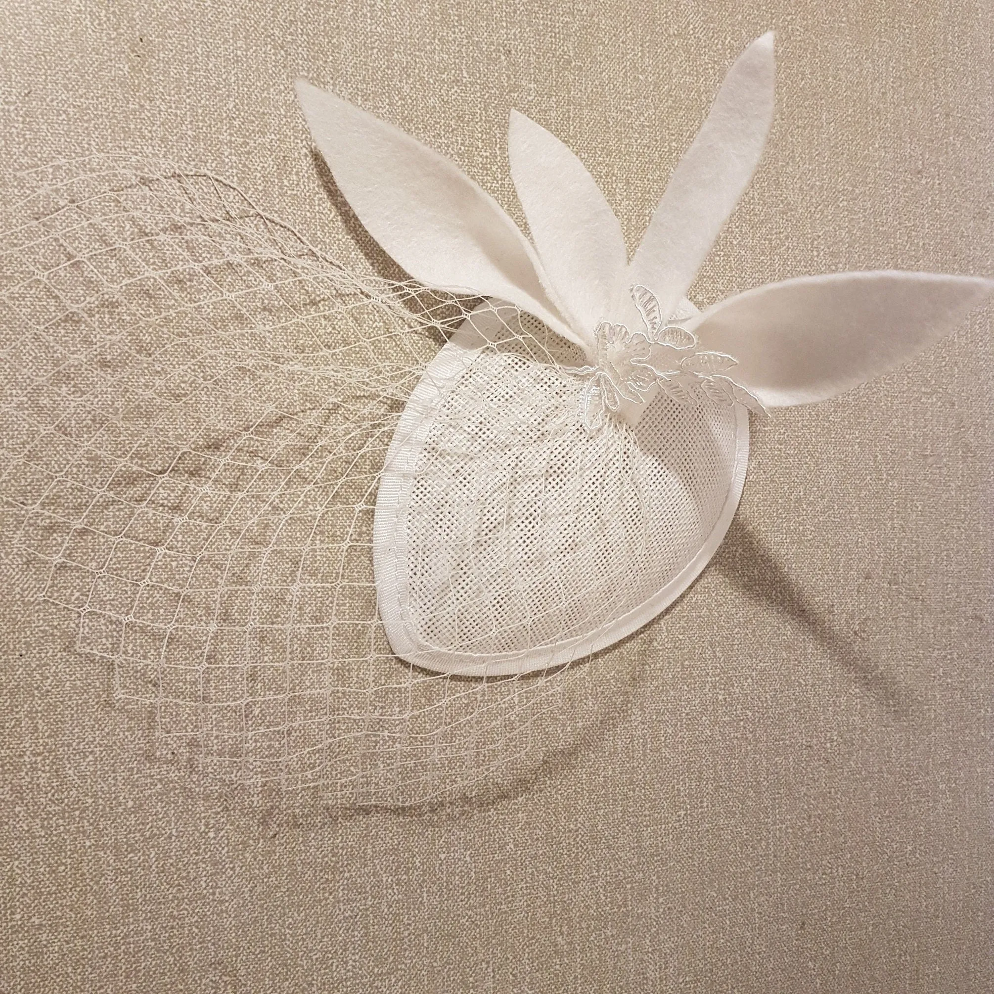 White hat fascinator Wedding hair accessory Bridal mini hat fascinator with Felt Leaves & birdcage veil WHITE or IVORY bridal hat Fascinator