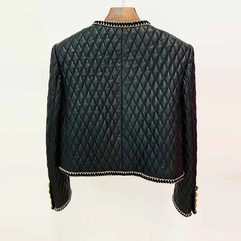 Women's Faux Leather Golden Buttons Loose Fit Jacket   Mini Skirt Suit Black Fashion Suit