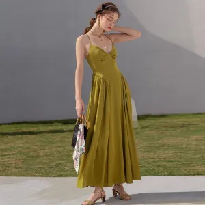 Women's high-end green dress niche satin