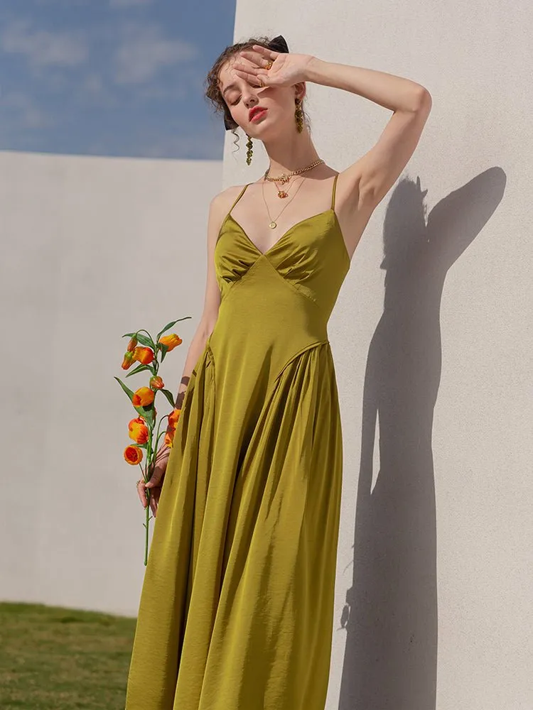 Women's high-end green dress niche satin