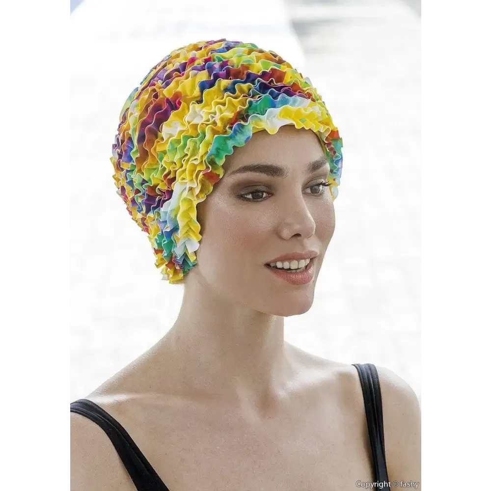 Womens Multi Colour Frilly Swimming Hat Swim Turban by Fashy