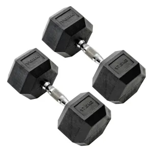 York 17.5kg Commercial Rubber Hex Dumbbells