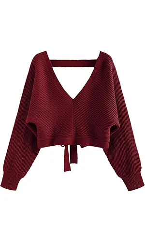 ZAFUL Women's Cold Shoulder Twist Knot Pullover Sweater
