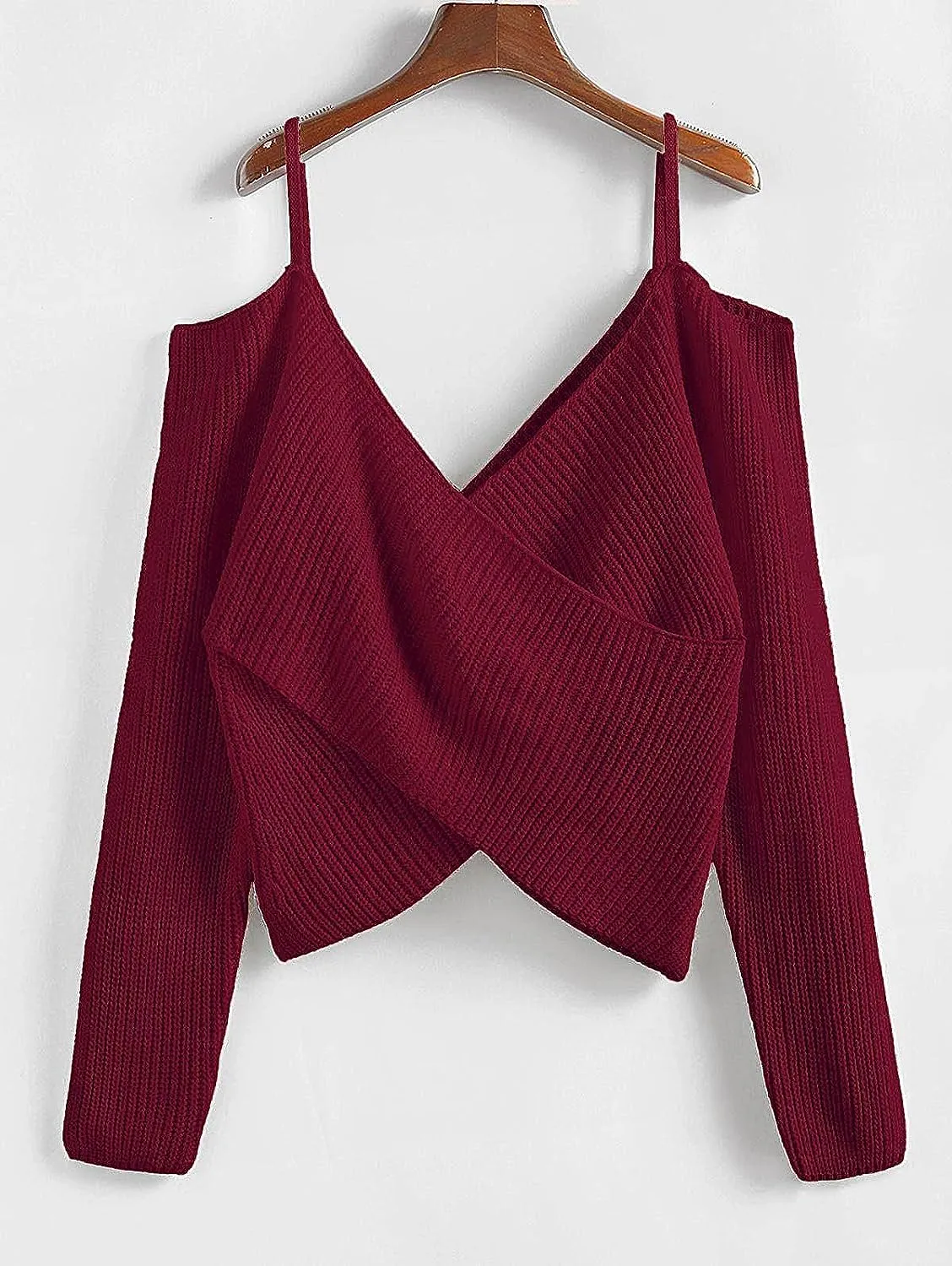 ZAFUL Women's Cold Shoulder Twist Knot Pullover Sweater