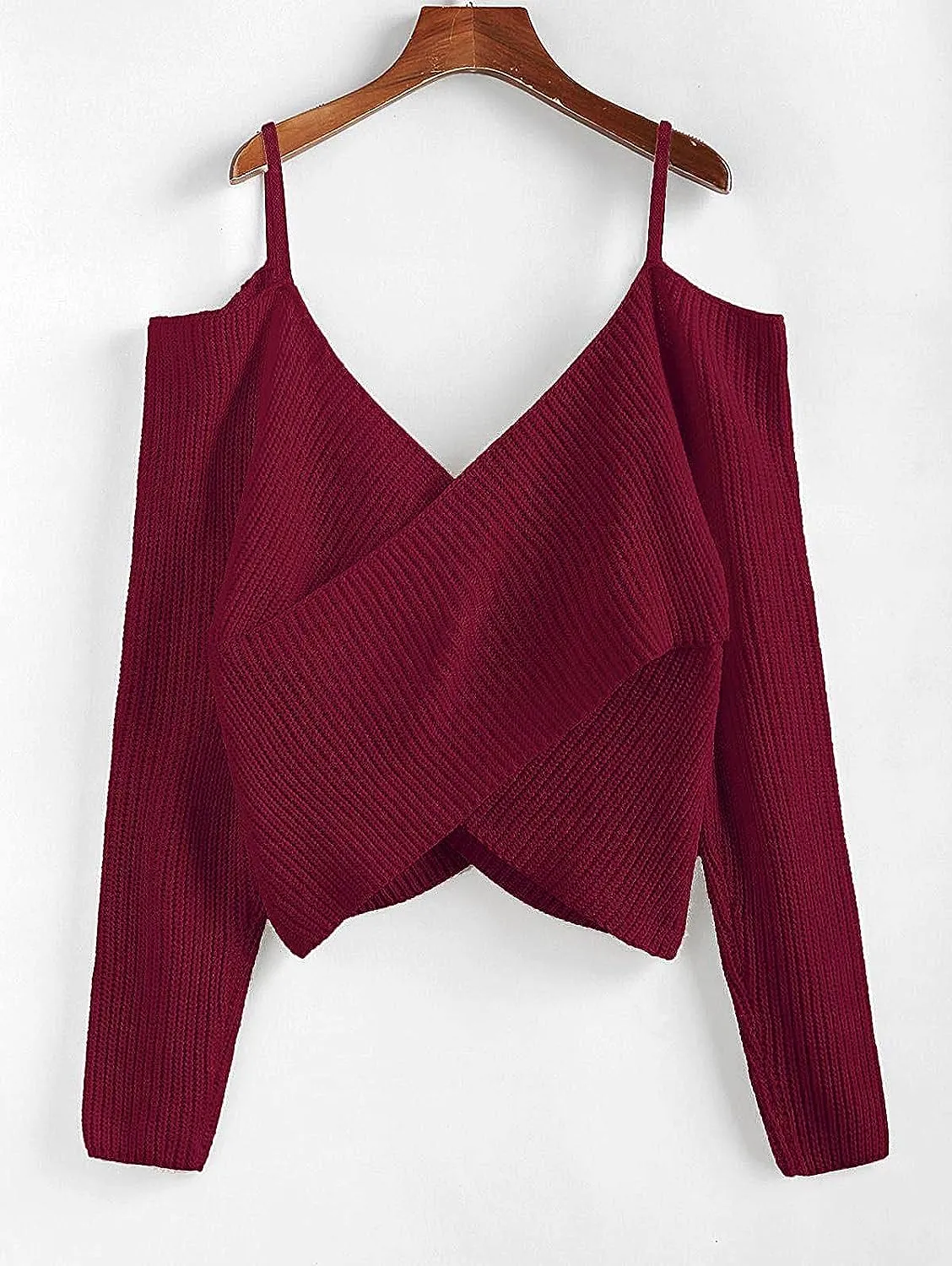 ZAFUL Women's Cold Shoulder Twist Knot Pullover Sweater